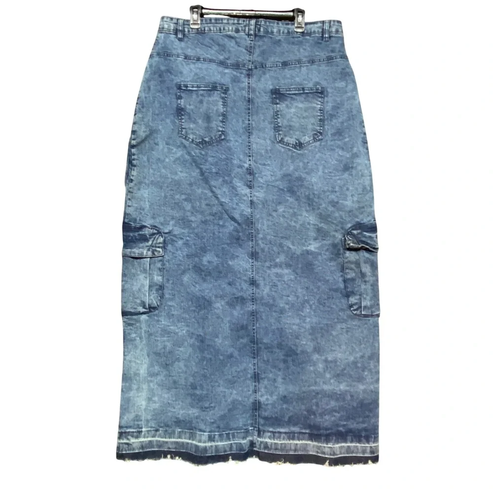 Spoon Jeans Acid Wash Denim Maxi Cargo Skirt 3XL (20)‎ Front Slit Y2K 90s NWT